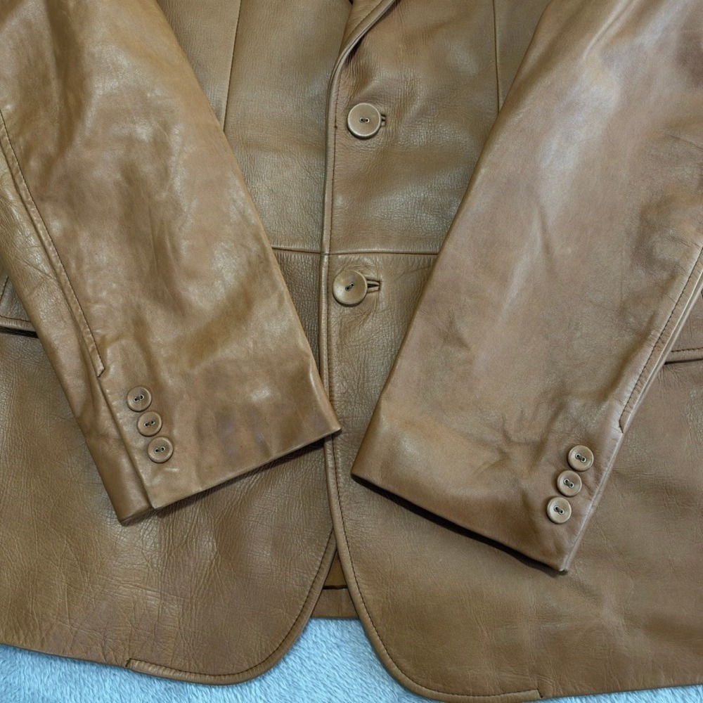 Parfait Leather Italy Blazer Jacket Womens L Tan Sport Coat Western Boho Preppy - Picture 14 of 15